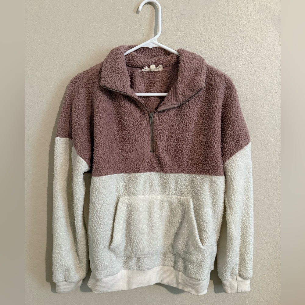 Hippie Rose Mauve and Cream Sherpa Pullover